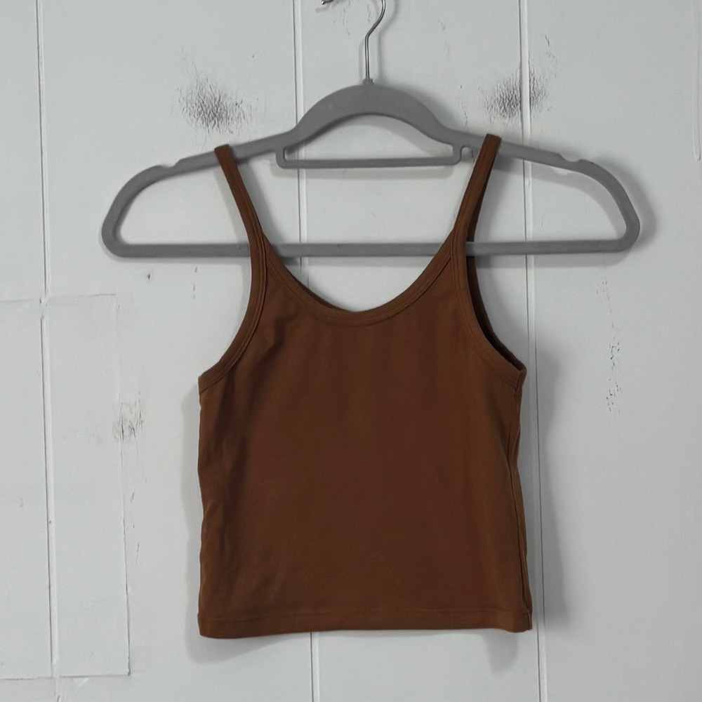 ARQ Women XS Copper Brown Organic Cotton Cropped Cami Tank Top Scoop Neck Slim